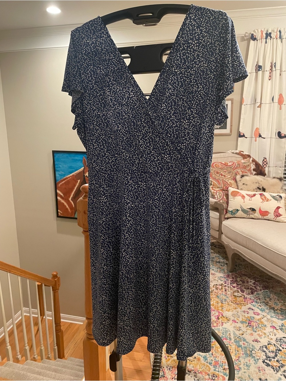 Kaileigh Navy and White V-Neck Midi Dress LIKE NEW!
